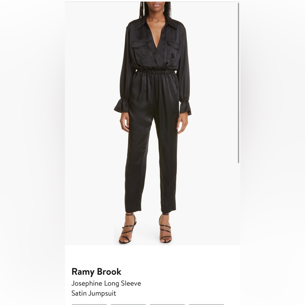 Ramy Brook Black Long-Sleeve Elastic-Waist Jumpsuit with Chest Pockets